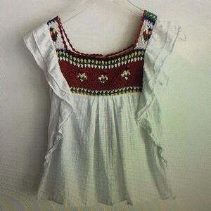 White and Red Embroidered Kids Blouse
